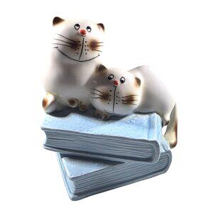 Cat Coin Bank Ceramic Blue Books Himalayan siamese whimsical ragdoll gift